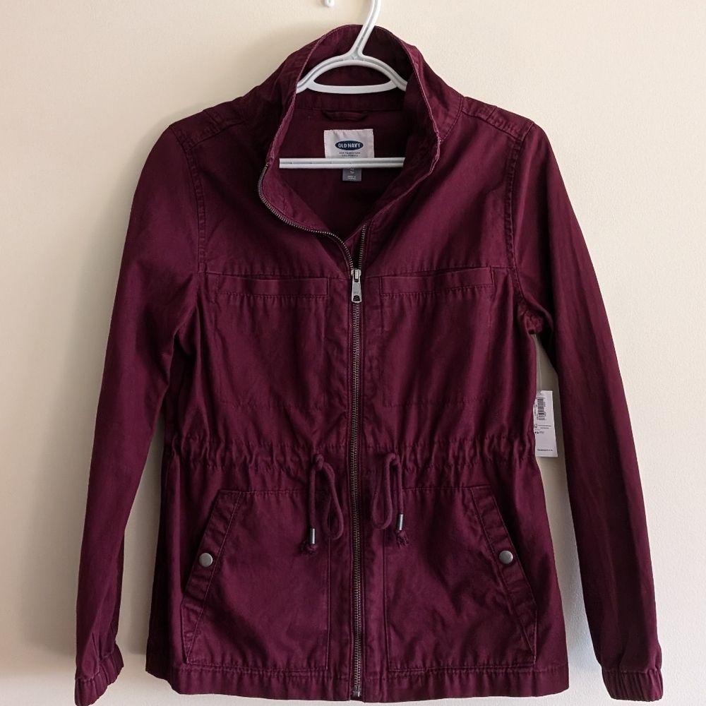 NWT🏷️ Old Navy Utility Bomber Jacket, Wine Burgundy, XS
